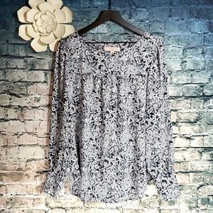 LOFT | Gypsy Boho Cottagecore Abstract Navy Pink Floral Career Wear Blouse